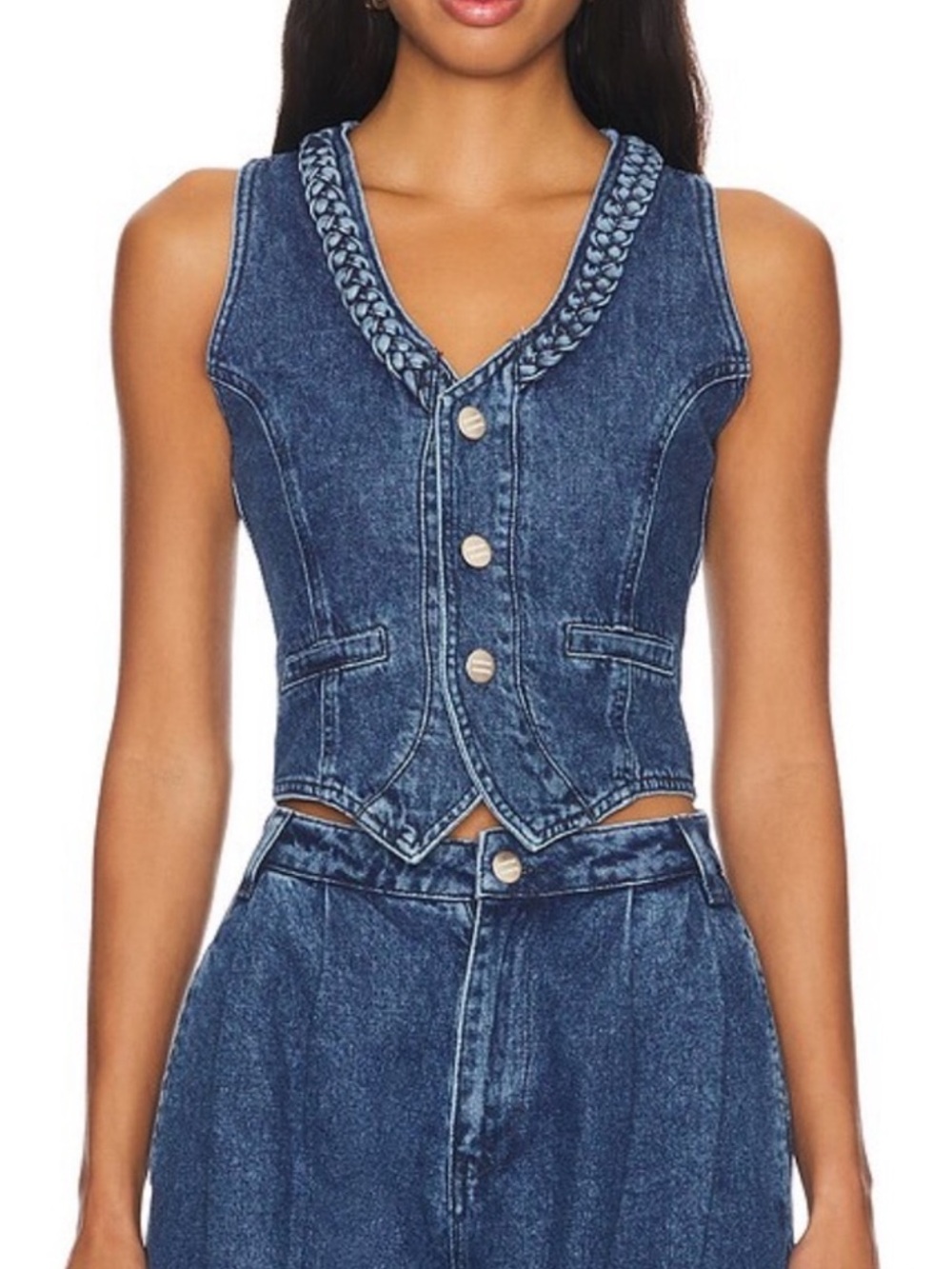 NWOT Isla Denim Waistcoat Top in Vintage Wash Blue